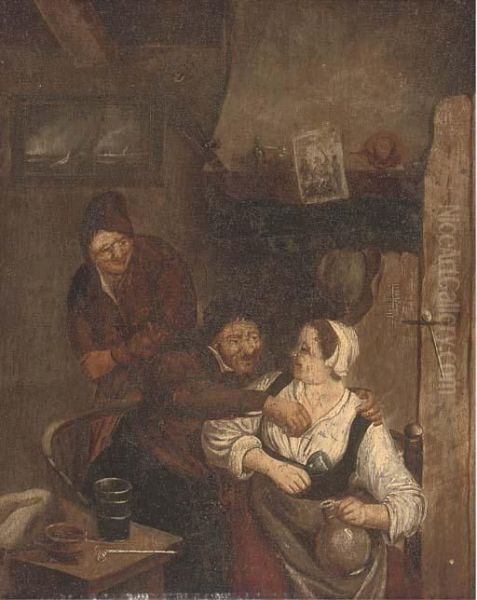 Amorous Peasants In An Interior Oil Painting by David The Younger Teniers