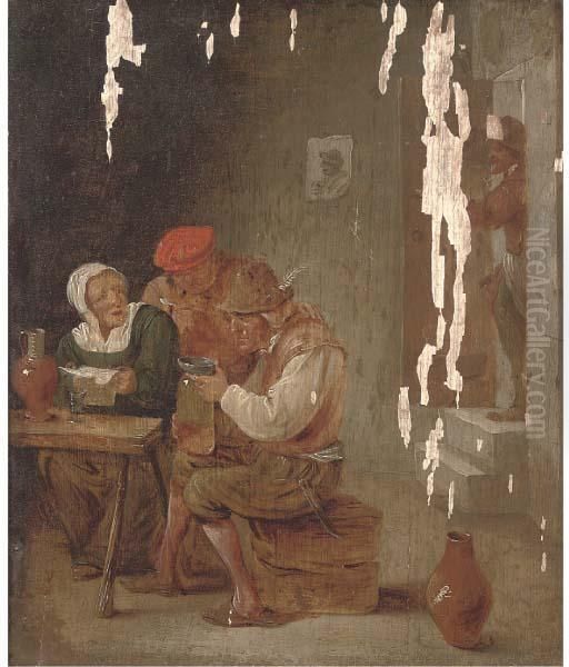 Boors Drinking And Smoking In A Tavern Oil Painting by David The Younger Teniers