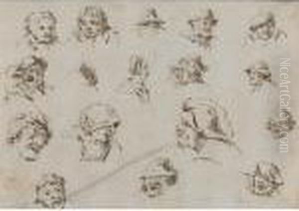 Studies Of Heads Oil Painting by David The Younger Teniers