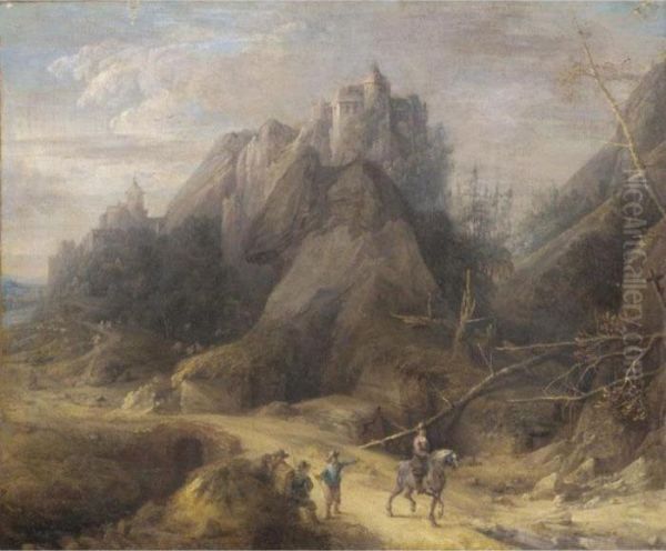 A Mountainous Wooded Landscape With A Cavalier And Other Figures In The Foreground Oil Painting by David The Younger Teniers