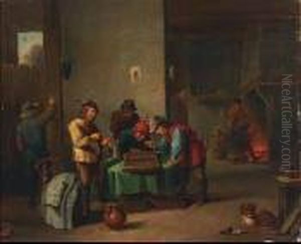 Playing Backgammon In A Tavern Oil Painting by David The Younger Teniers