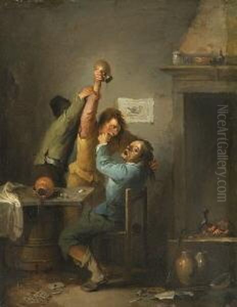 Raufende Bauern In Einer
 Schenke. Oil Painting by David The Younger Teniers