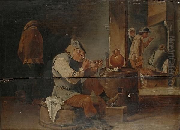 Topers In A Tavern Interior Oil Painting by David The Younger Teniers