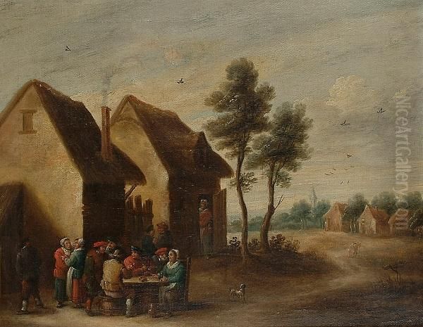 Peasants Drinking And Smoking Outside A Country Inn Oil Painting by David The Younger Teniers