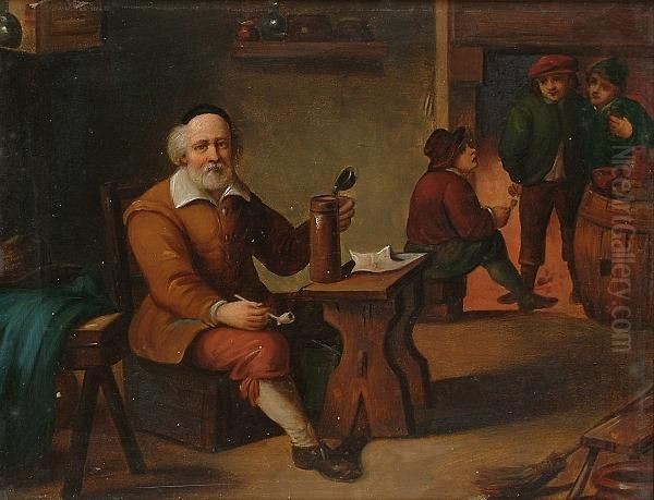 Topers In A Tavern Interior; A Game Of Draughts Oil Painting by David The Younger Teniers