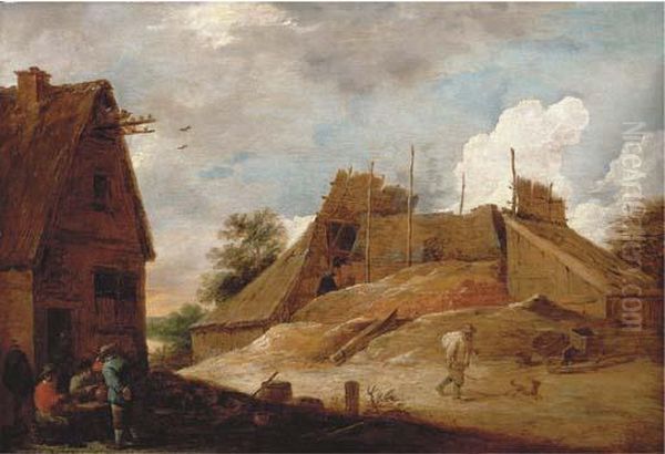 Peasants Outside An Inn With A Lime Kiln Beyond Oil Painting by David The Younger Teniers