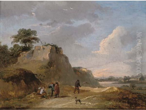 An Extensive Dune Landscape With Travellers Resting On Atrack Oil Painting by David The Younger Teniers