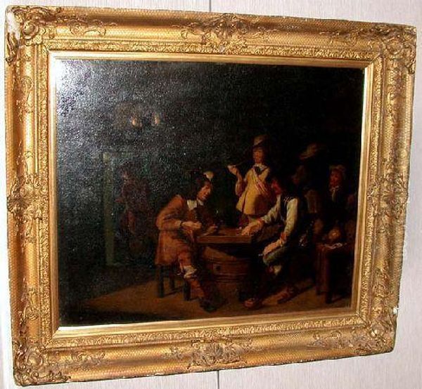 Smokers Gambling In A Interior Oil Painting by David The Younger Teniers