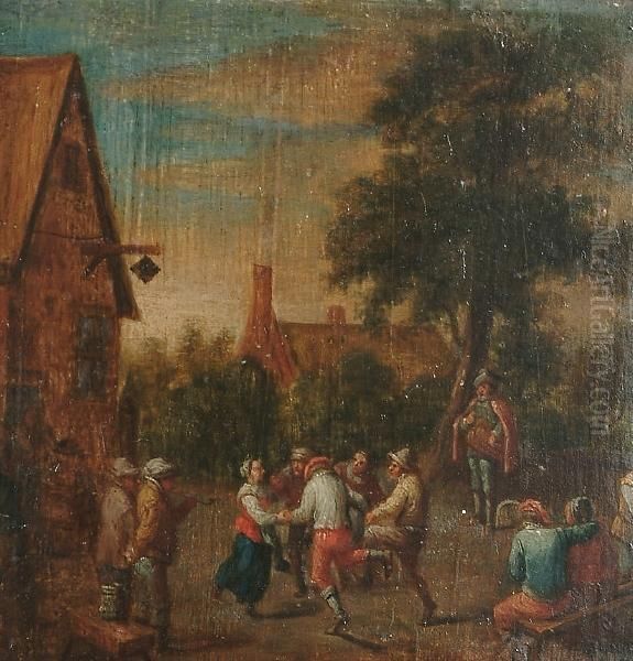 Figures Dancing Before An Inn Oil Painting by David The Younger Teniers