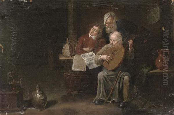 Musicians In An Interior Oil Painting by David The Younger Teniers