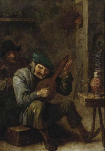 Peasants Making Music In An Interior, With A Roemer Of Wine On Astool Oil Painting by David The Younger Teniers