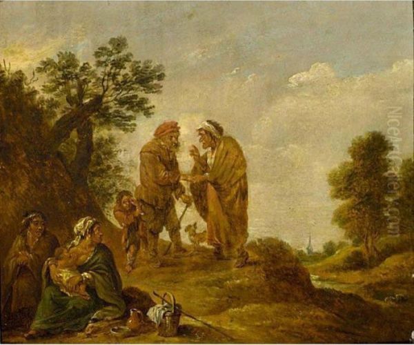 A Gipsy Family Oil Painting by David The Younger Teniers