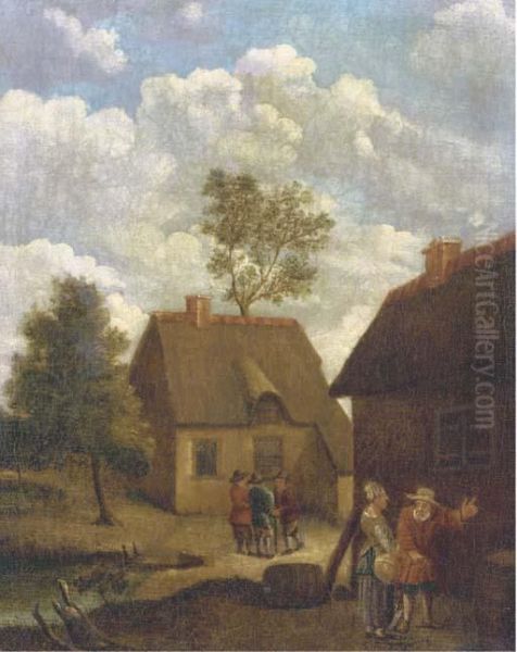 A Farmyard With Figures Conversing Oil Painting by David The Younger Teniers