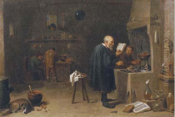 An Alchemist In His Workshop Oil Painting by David The Younger Teniers