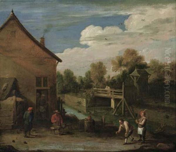 Kegeln Vor Dem Haus. Oil Painting by David The Younger Teniers