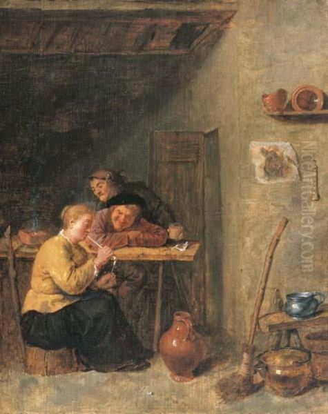 Peasants And A Serving Maid In A Tavern Oil Painting by David The Younger Teniers