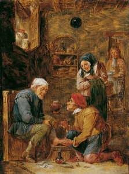 Beim Fussoperateur. Oil Painting by David The Younger Teniers