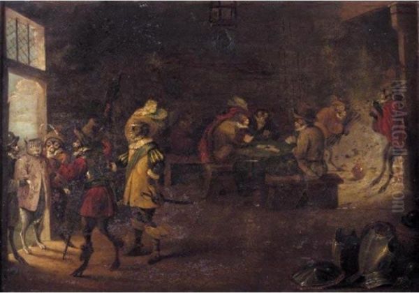 A Monkey Guard House Oil Painting by David The Younger Teniers