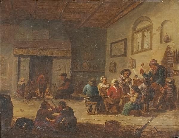 A Dutch Interior Scene With Numerous Figures Oil Painting by David The Younger Teniers