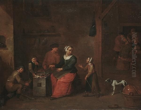 A Peasant Family In An Interior Oil Painting by David The Younger Teniers