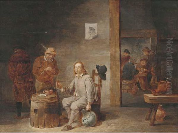 Peasants Smoking And Drinking In A Tavern Oil Painting by David The Younger Teniers