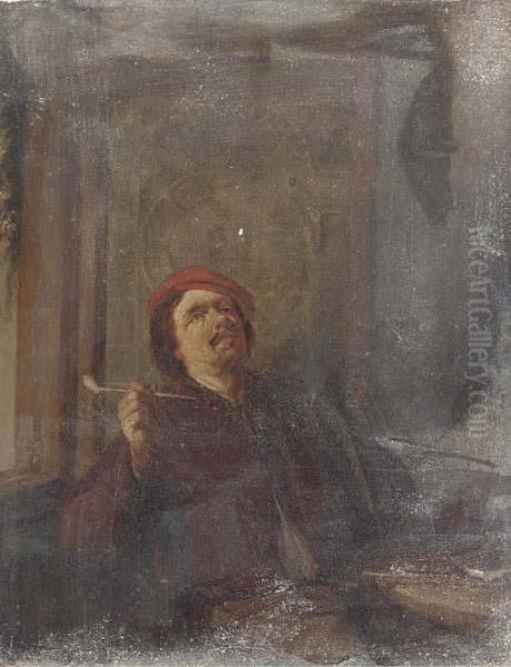 A Boor Smoking A Pipe Oil Painting by David The Younger Teniers