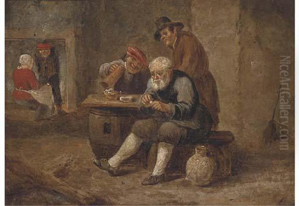 Boors Smoking And Drinking In An Inn Oil Painting by David The Younger Teniers