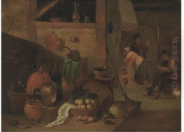 A Kitchen Interior With Peasants Oil Painting by David The Younger Teniers