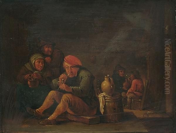 A Tavern Interior With Peasants Smoking And Drinking Oil Painting by David The Younger Teniers