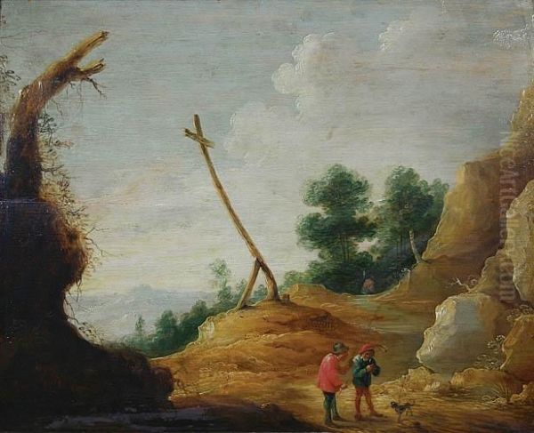 Pejzaz Z Postaciami I Przydroznym Krzyzem Oil Painting by David The Younger Teniers