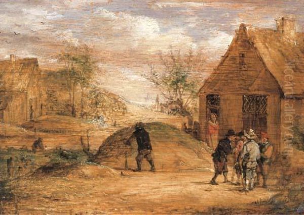 Peasants Conversing Outside A House Oil Painting by David The Younger Teniers