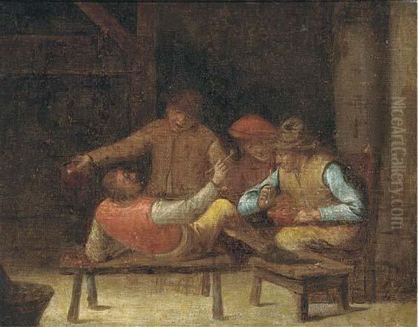 Figures Jesting In An Interior Oil Painting by David The Younger Teniers