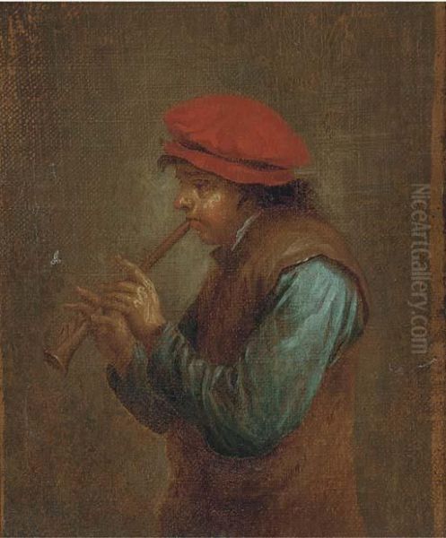 The Flute Player Oil Painting by David The Younger Teniers