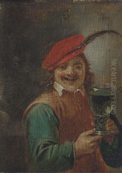 A Boor Holding A Roemer Oil Painting by David The Younger Teniers