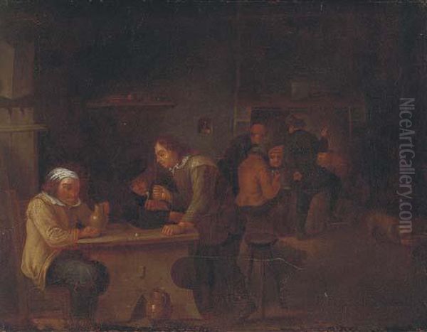 Peasants Smoking And Drinking In An Interior Oil Painting by David The Younger Teniers