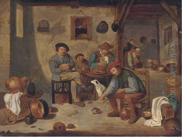 A Peasant Family In An Interior Oil Painting by David The Younger Teniers