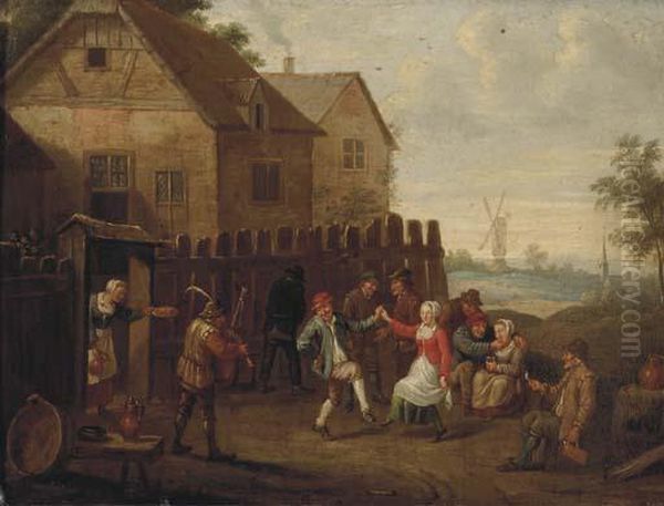 Peasants Merrymaking And Dancing By An Inn Oil Painting by David The Younger Teniers