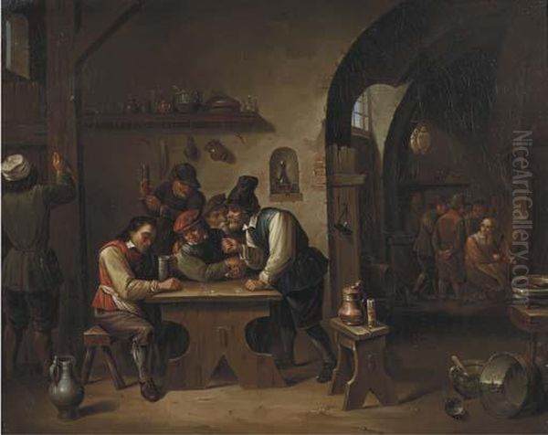 Peasants Playing Dice And Making Merry In An Inn Oil Painting by David The Younger Teniers