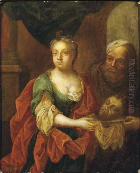 Salome And Herodius With The Head Of John The Baptist Oil Painting by David The Younger Teniers