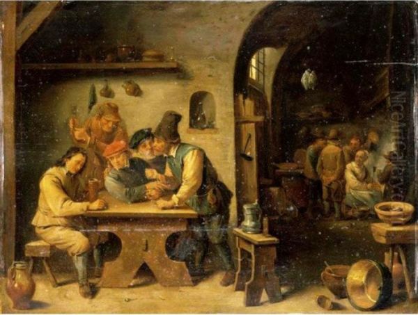 A Tavern Interior With Peasants Drinking Smoking And Merry Making Oil Painting by David The Younger Teniers