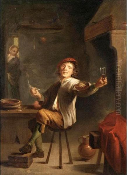 An Interior With A Happy Toper And A Lady Beyond Oil Painting by David The Younger Teniers