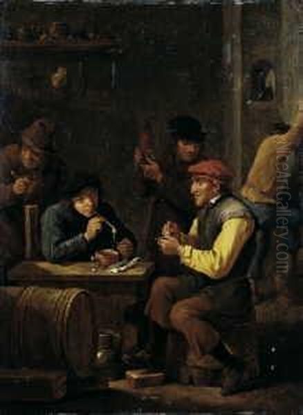 Interieur Mit Rauchenden Bauern. Oil Painting by David The Younger Teniers