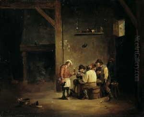 Kartenspielende Manner Im Wirtshaus. Oil Painting by David The Younger Teniers