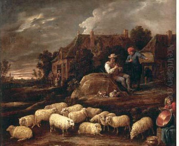 Bergers Pres De L'auberge Oil Painting by David The Younger Teniers