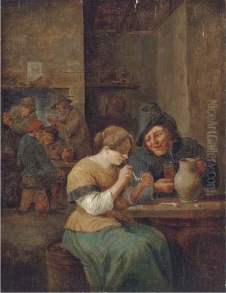 Peasants Smoking And Drinking In A Tavern Oil Painting by David The Younger Teniers