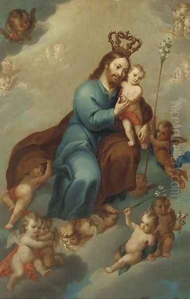 Saint Joseph and The Christ Child in Glory Oil Painting by Spanish School