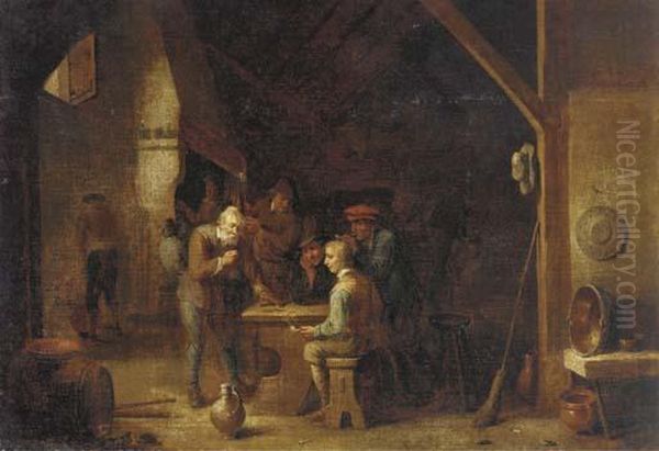 The Interior Of An Inn With Peasants Smoking And Conversing By Atable Oil Painting by David The Younger Teniers