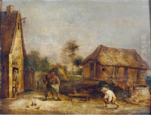 A Landscape With Boors Playing Skittles Oil Painting by David The Younger Teniers