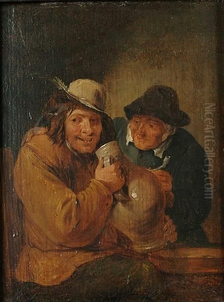 Two Peasants At A Table Oil Painting by David The Younger Teniers