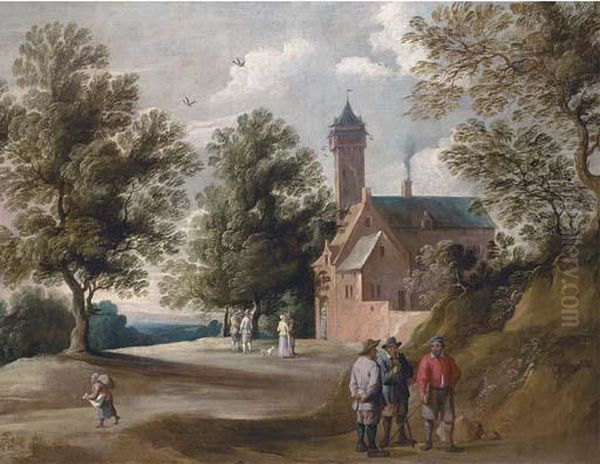 Figures Conversing Outside A Country House Oil Painting by David The Younger Teniers